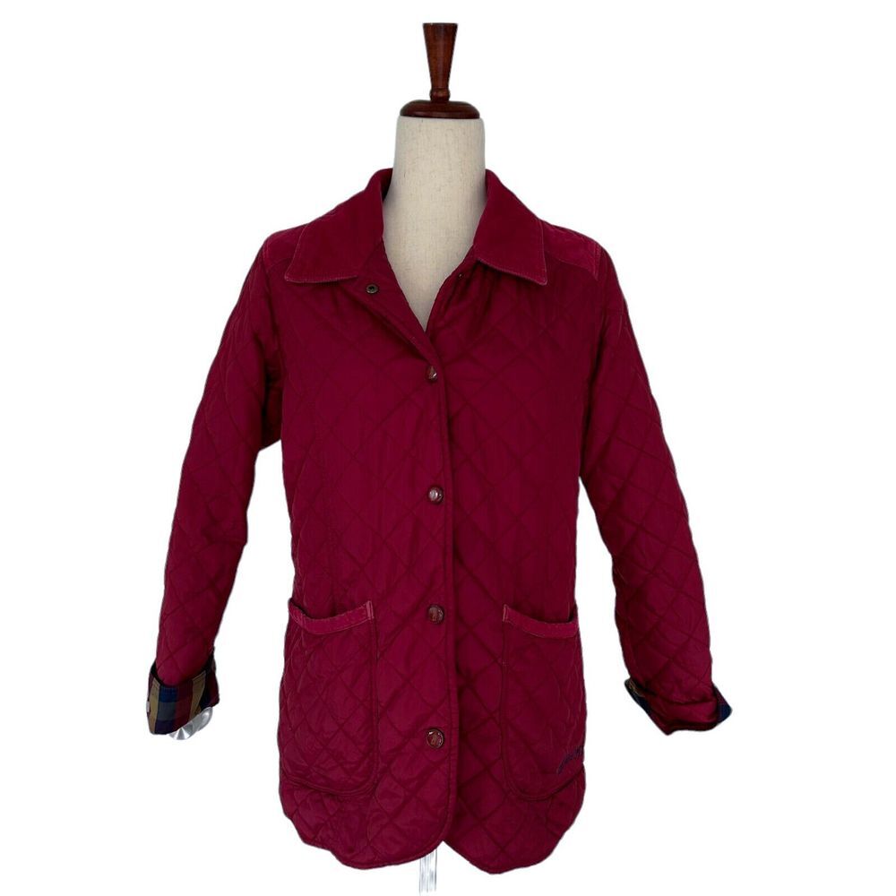 Jack Murphy Jacket Size 10 Women's Red Quilted Snap Front Coat‎ Preppy English